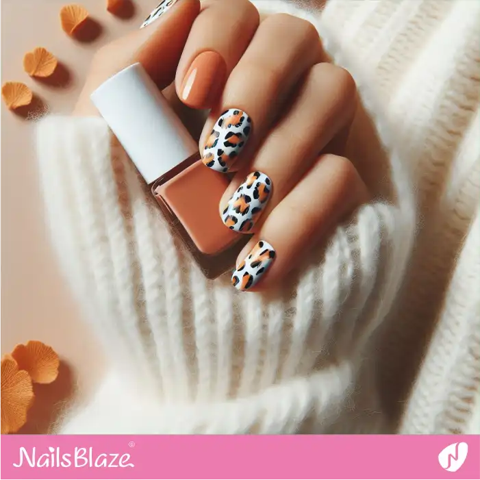 Orange and White Leopard Nails | Animal Print Nails - NB2596